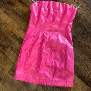 Faux leather Pink Strapless Dress